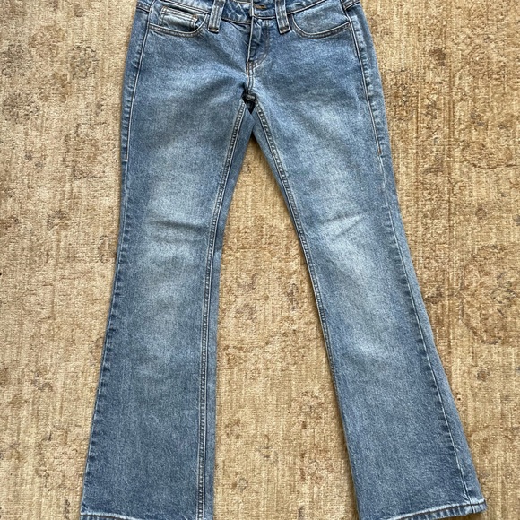 Ultra Low Rise Blue Flare Jeans for Women - Picture 3 of 10